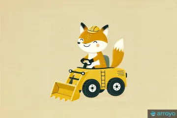 Illustration of a fox driving a front loader