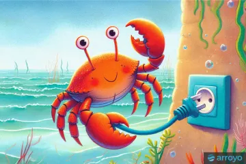 A crab plugging a cable to a socket